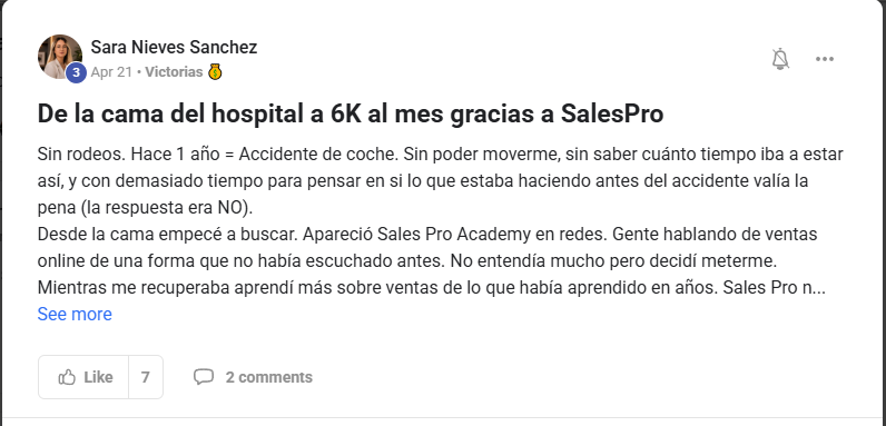 Testimonio de Sara Nieves en Skool: De la cama del hospital a 6K al mes